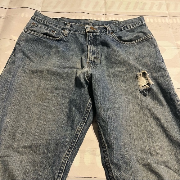 Men’s Distressed Wrangler Straight Leg Blue Jeans, Size W34 L32 - Picture 4 of 8